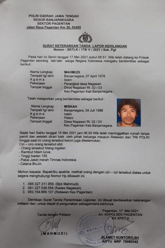 warga pagentan hilang, berita kehilangan, serayunews, serayu news, berita terkini, berita hari ini