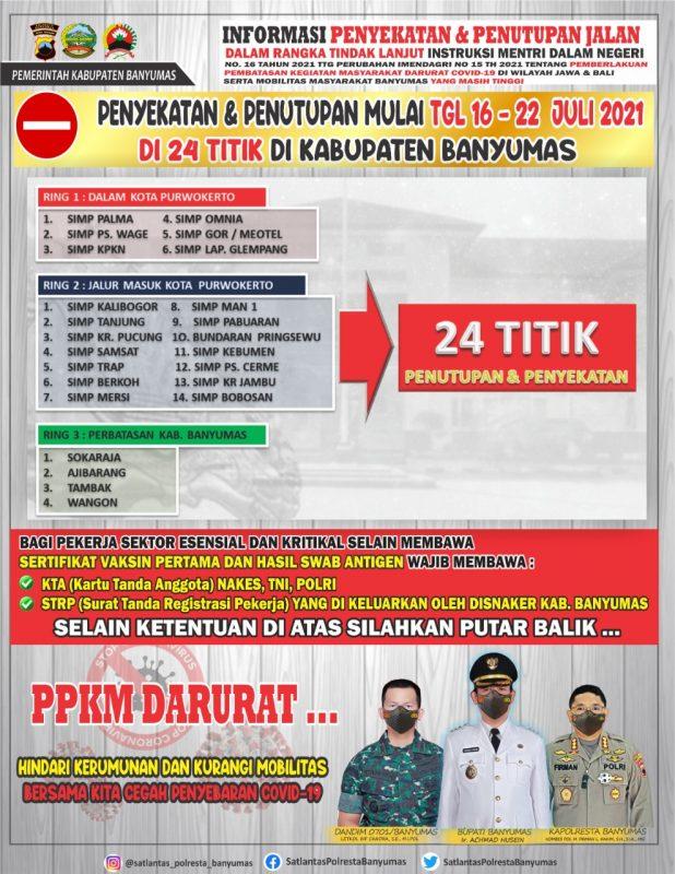 ppkm darurat, ppkm darurat banyumas, ppkm darurat jawa bali, penutupan jalan, penyekatan jalan, serayunews, serayu news, berita terkini, berita hari ini, purwokerto, banyumas