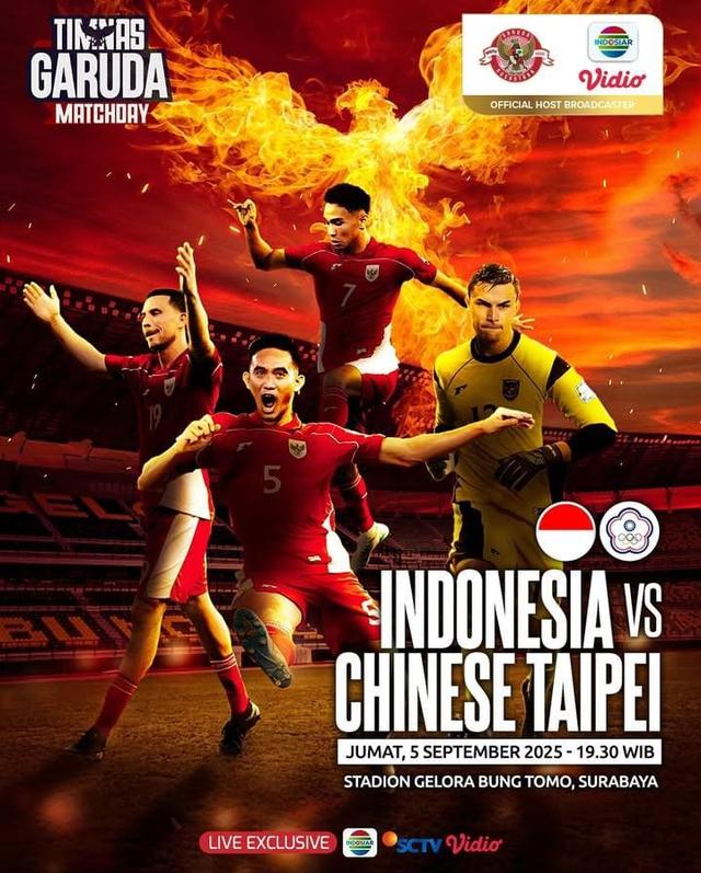 Prediksi Line Up Timnas Indonesia vs China Taipei di FIFA Matchday, Tanding Nanti Malam. (Foto: Instagram Vidio Sports)